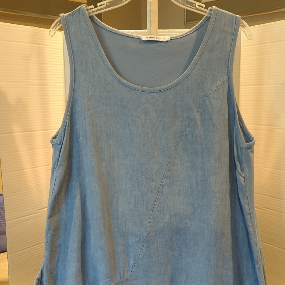 Tempo Paris Light Denim Blue Linen Dress. Size Large